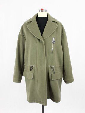 LOVE MOSCHINO Olive Green Felted Wool Car Coat, Size 2